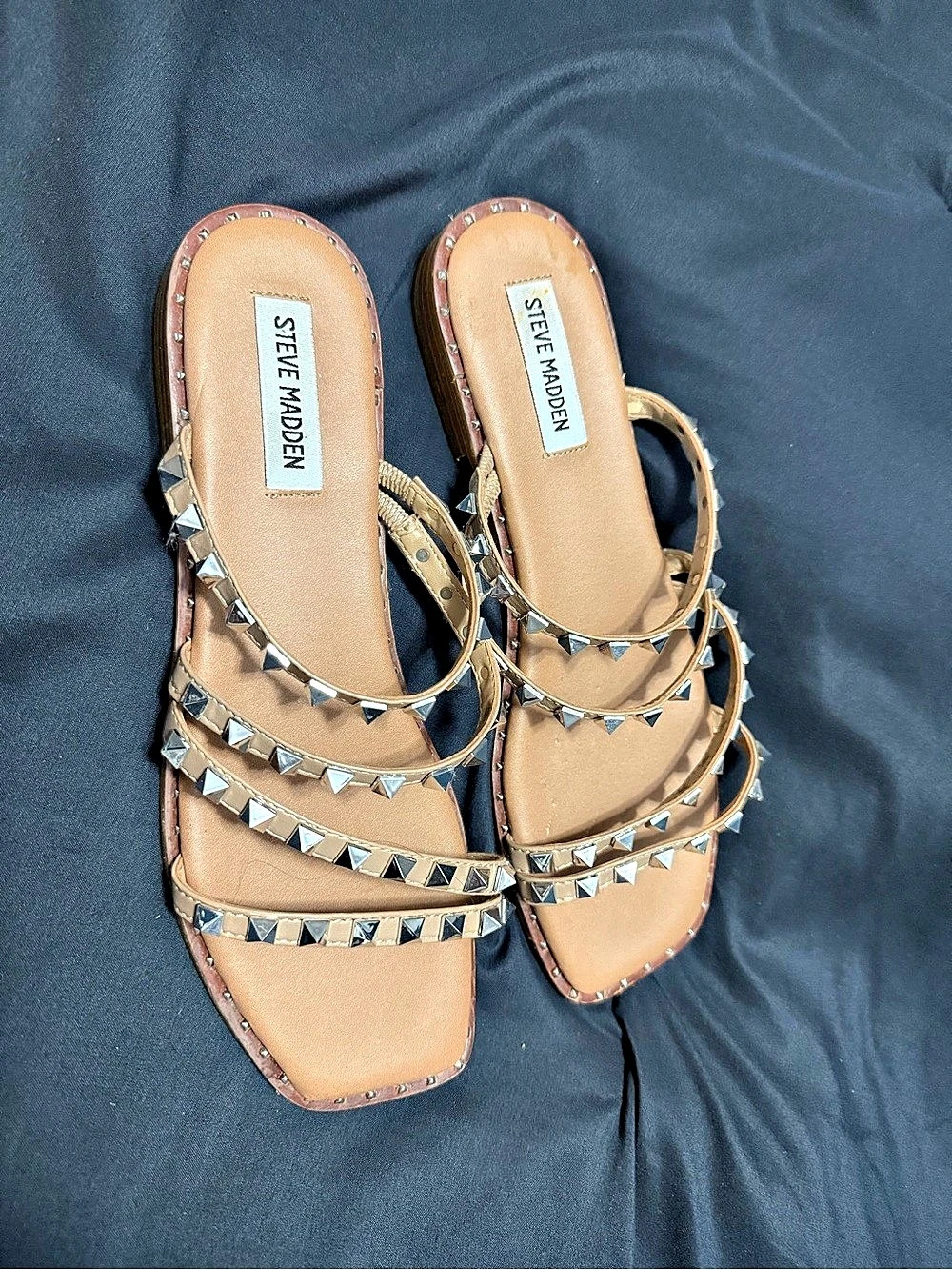Steve Madden Skyler Studded Flat Sandals in Brown